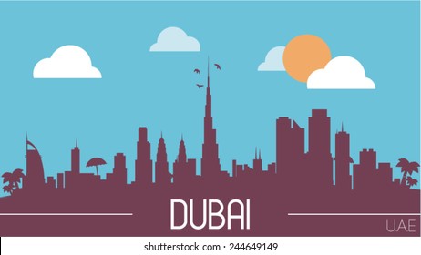 Dubai UAE skyline silhouette flat design vector illustration