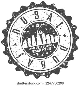 Dubai UAE. Travel Stamp. Icon City. Design Tourism. Export Seal.