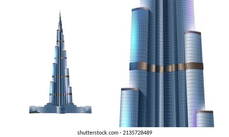 DUBAI, UNITED ARAB EMIRATES - 27 DECEMBER, 2013: Burj Khalifa tower. Vector realistic illustration of the Burj Khalifa skyscraper in Dubai, United Arab Emirates