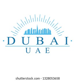 Dubai United Arab Emirates. Banner Design. City Skyline. Silhouette Vector. Famous Monuments.