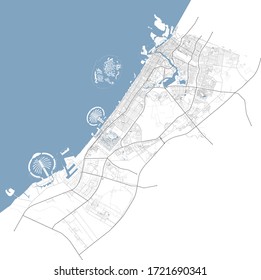 Dubai, United Arab Emirates detailed streets and roads light vector map