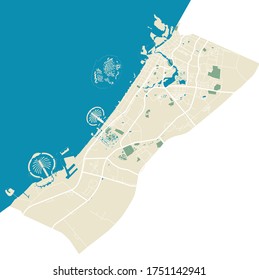 Dubai, United Arab Emirates detailed streets, roads and transportation light vector map