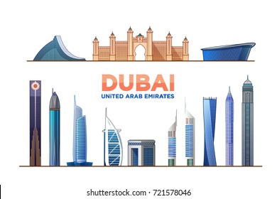 Dubai United Arab Emirates Landmarks Monuments Stock Vector (Royalty ...