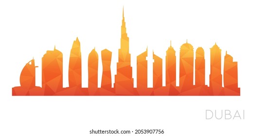 Dubai - United Arab Emirates Low Poly Skyline Clip Art City Design. Geometric Polygon Graphic Horizon Icon. Vector Illustration Symbol.