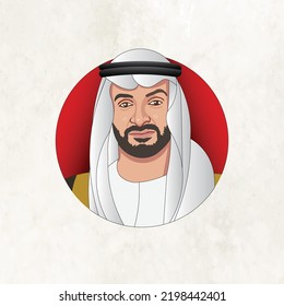 Dubai United Arab Emirates Sep 5th 2022 : His Highness Shiekh Mohamed Bin Zayed Al Nahyan President Of UAE Drawing Illustration Vector