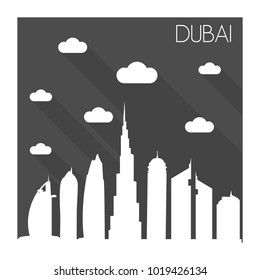 Dubai United Arab Emirates Skyline City Flat Silhouette Design 