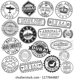 Dubai United Arab Emirates Stamp Vector Art Postal Passport Travel Design Set