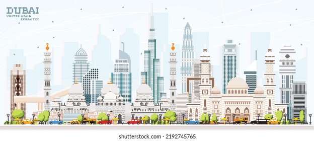 Dubai United Arab Emirates UAE City Skyline with Color Buildings and Blue Sky. Pixel Art. Vector Illustration. Travel and Tourism Concept with Modern Architecture. Dubai Cityscape with Landmarks.