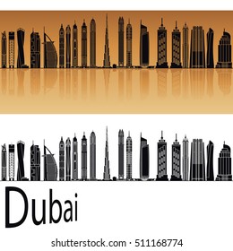 Dubai V2 skyline in orange background in editable vector file