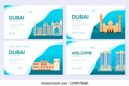 Dubai vector brochure cards set. Travel template of flyear, web banner, ui header, enter site. Invitation concept background. Layout illustration modern slider