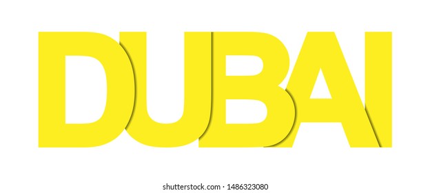 DUBAI. Yellow banner with the name of the largest city of the United Arab Emirates for design and decoration