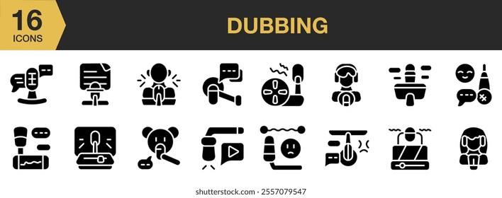 Dubbing solid icon set. Solid icons vector collection.