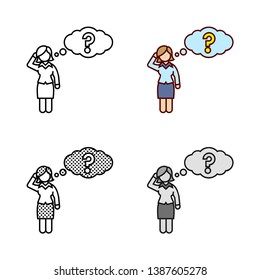 Dubious Business Woman Icon in Different Color and Style
