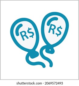 Duble ballon icon or logo isolated sign symbol with Brazilian Real Currency Icon.