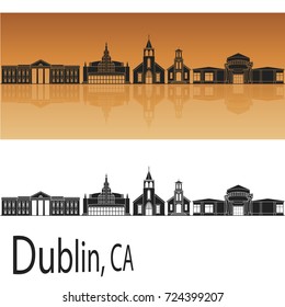 Dublin, CA skyline in orange background in editable vector file