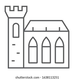 Dublin Castle thin line icon, st patrick's day and holiday, ireland castle sign, vector graphics, a linear pattern on a white background, eps 10
