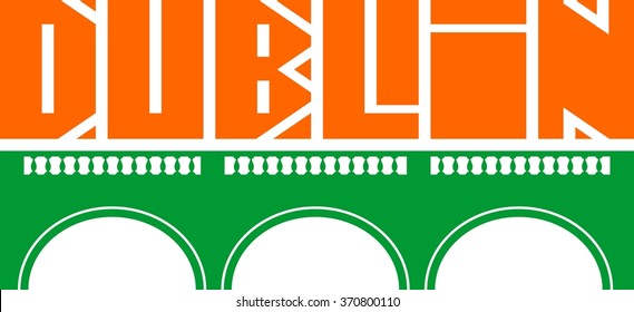 Dublin city name and bridge silhouette. Vector illustration