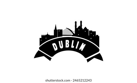dublin city skyline, black isolated silhouette