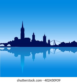 Dublin city skyline silhouette vector illustration with reflexion