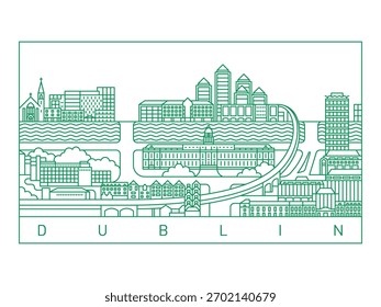 Dublin City Skyline Vector Illustration. Line Art Urban Landscape.