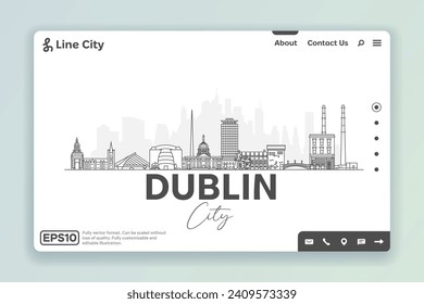 Dublin, Ireland architecture line skyline illustration. Linear vector cityscape with famous landmarks, city sights, design icons. Landscape with editable strokes.