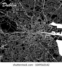 Dublin Ireland City Map Black and White. Abstract Vector Graphic with Highways, Roads and smaller City Streets. Metropolitan Region