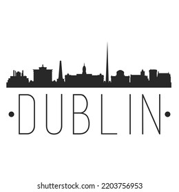 Dublin, Ireland City Skyline. Silhouette Illustration Clip Art. Travel Design Vector Landmark Famous Monuments.