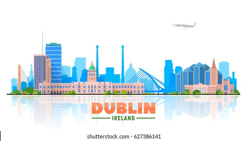 Dublin, ( Ireland ) city skyline vector illustration white background. Business travel and tourism concept with modern buildings. Image for presentation, banner, web site.