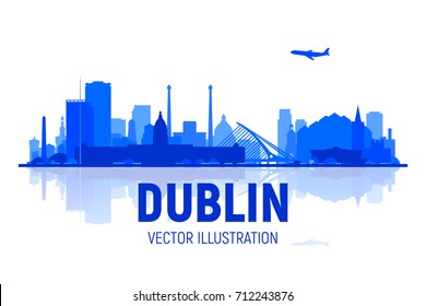 Dublin, ( Ireland ) city skyline vector illustration white background. Business travel and tourism concept with modern buildings. Image for presentation, banner, web site.