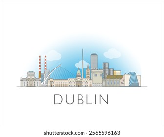 Dublin Ireland cityscape skyline drawing illustration in colour