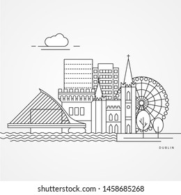 Dublin Ireland, detailed silhouette. Trendy vector illustration, flat style. Stylish colorful landmarks. The concept for a web banner. Business icon