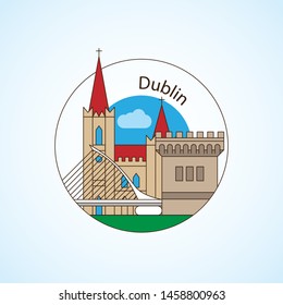 Dublin Ireland, detailed silhouette. Trendy vector illustration, flat style. Stylish colorful landmarks. The concept for a web banner. Business icon