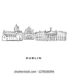 Dublin Ireland famous architecture. Outlined vector sketch separated on white background. Architecture drawings of all European capitals.