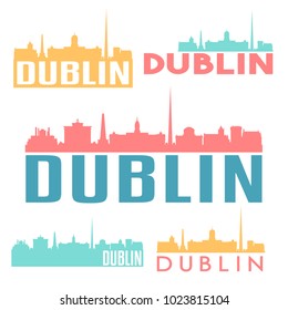 Dublin Ireland Flat Icon Skyline Vector Silhouette Design Set Logo.