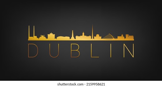 Dublin, Ireland Gold Skyline City Silhouette Vector. Golden Design Luxury Style Icon Symbols. Travel and Tourism Famous Buildings.