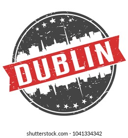 Dublin Ireland Round Travel Stamp Icon Skyline City Design Seal badge illustration Clipart.