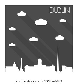Dublin Ireland Skyline City Flat Silhouette Design 