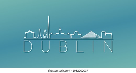 Dublin, Ireland Skyline Linear Design. Flat City Illustration Minimal Clip Art. Background Gradient Travel Vector Icon.