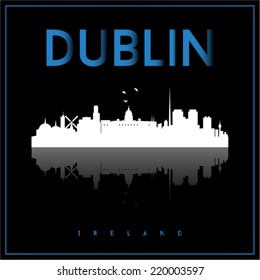 Dublin, Ireland skyline silhouette vector design on parliament blue and black background.