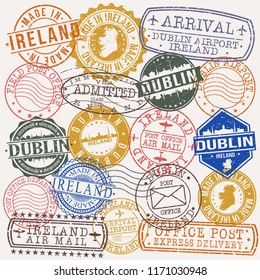 Dublin Ireland Stamp Vector Art Postal Passport Travel Design Set Badge Rubber.