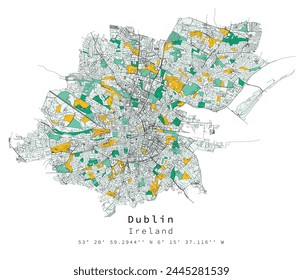 Dublín Irlanda Detalle Urbana Mapa de calles, Imagen de Plantilla de elementos de Vector para marketing, producto digital, arte mural y carteles.