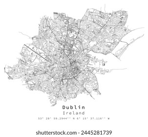 Dublin Ireland Urban detail Streets Roads Map  ,vector element template image for marketing ,digital product ,wall art and poster prints.