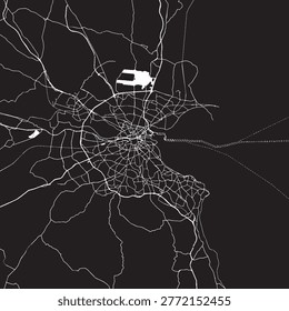 Dublin Ireland Vector Map, Detailed City Street Map Black and White Minimalist Line Art