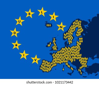 Dublin IV - European union and regulation and convention to distribute refugees, migrants and immigrant in the territory of EU and Europe. Vector illustration