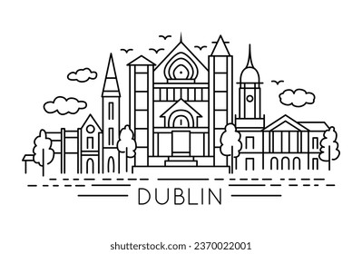 Dublin Line Art. Line art illustration of Ireland city Dublin in minimalist style.