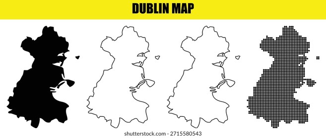 Dublin maps set black silhouette dotted outline versions Irlanda Capital europea travel destination political division área administrativa cartografía colección región geográfica
