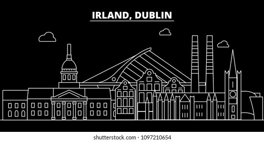 Dublin silhouette skyline. Ireland - Dublin vector city, irish linear architecture, buildings. Dublin travel illustration, outline landmarks. Ireland flat icons, irish line banner