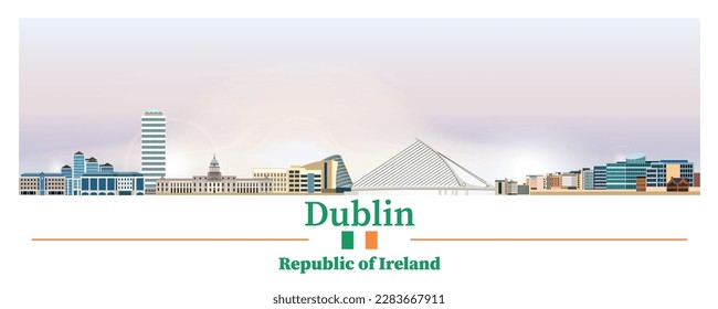 Dublin skyline with bright sunshine. Vector illustration