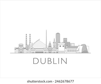 Dublin skyline cityscape illustration in black and white 