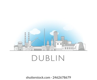 Dublin skyline cityscape illustration in black and white 